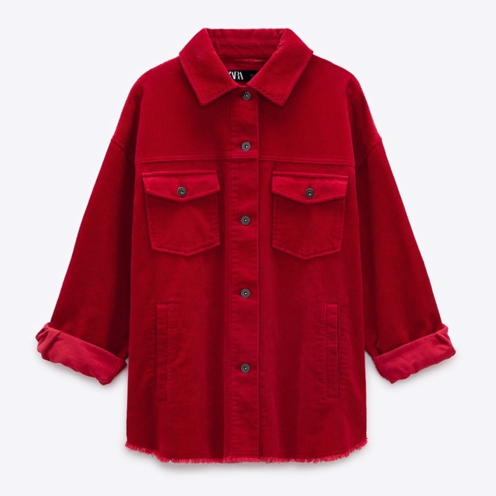 Used Zara Red Corduroy Overshirt size Zara Tops Button Down Shirts